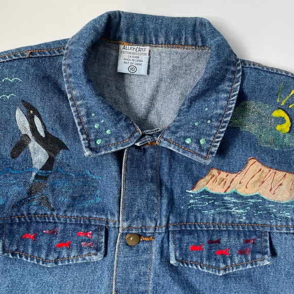 Vintage Hand Painted 90’s Denim Vest Size 10 - Picture 3 of 8